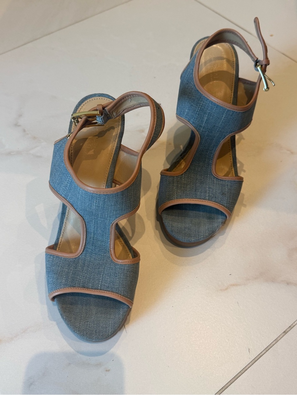 Michael Kors Denim Cutout Ankle Strap Sandals - Blue